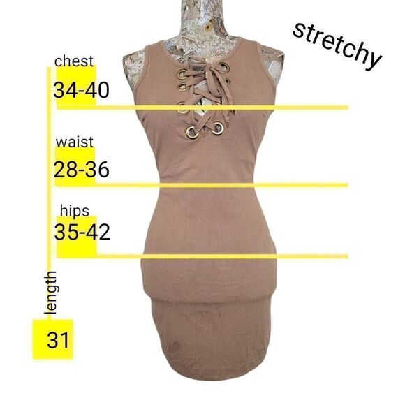Goodtime USA Tan Neutral Soft Microfiber Stretch Sexy Body Hugging Short Dress - Picture 4 of 11